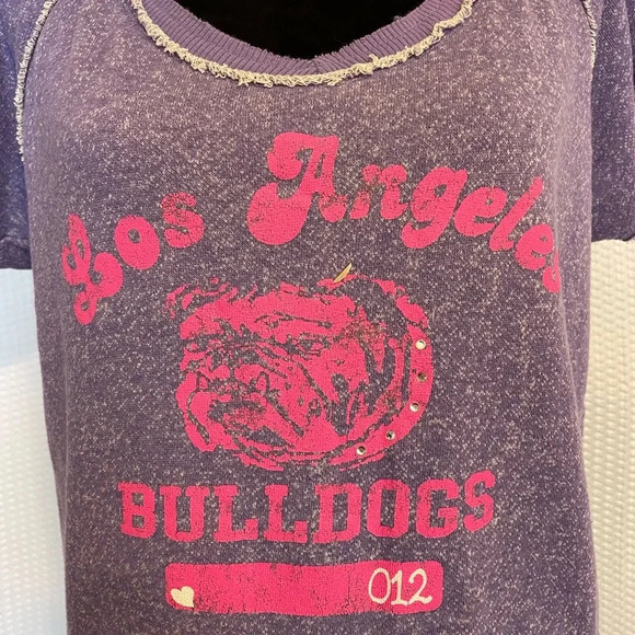 Derek Heart Purple Los Angeles Bulldogs Short Sleeve Sweatshirt Size Large - Picture 2 of 5